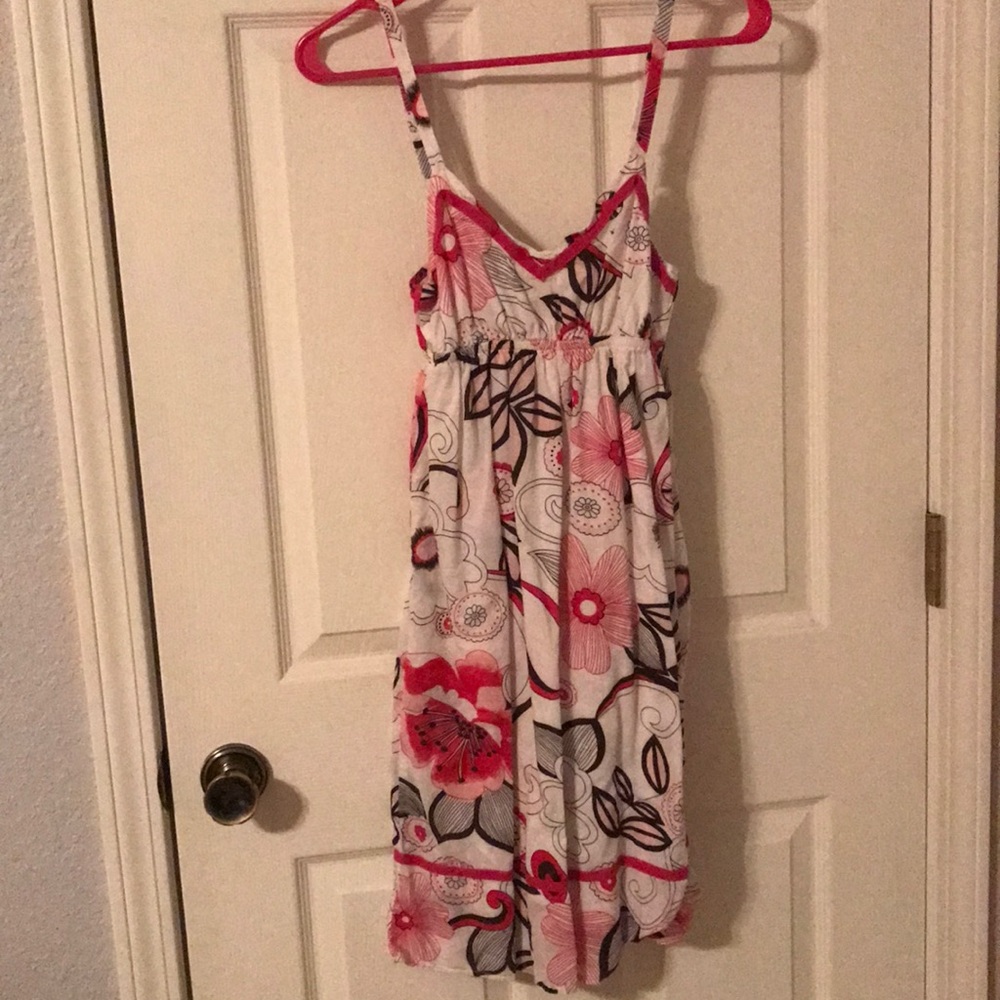 White with pink/brown floral pattern dress